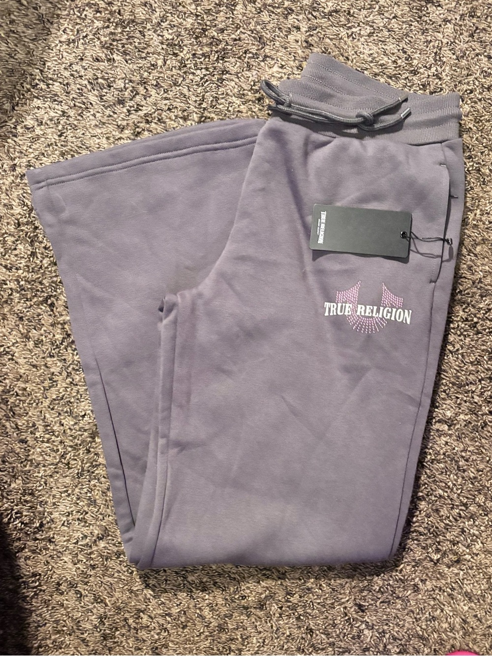 New! True Religion Grey (Magnet) Sweatpants with Rhinestones